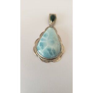 Vintage Larimar Pear Shape Pendant Set in Silver
